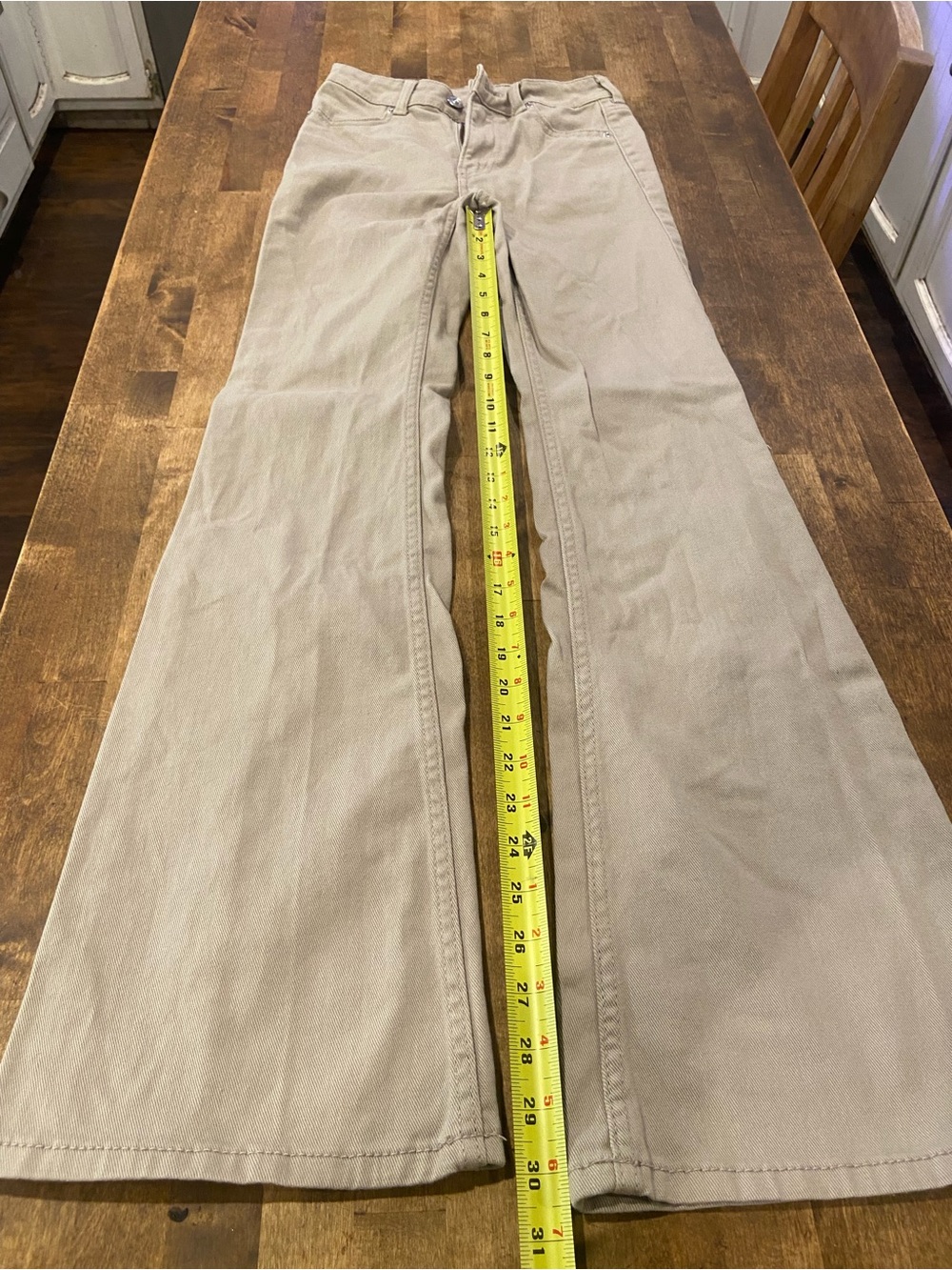 H&M Wide-Leg Flare Jeans in Light Khaki